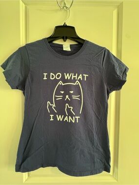 Port and Company Navy Tee with White Cat Graphic